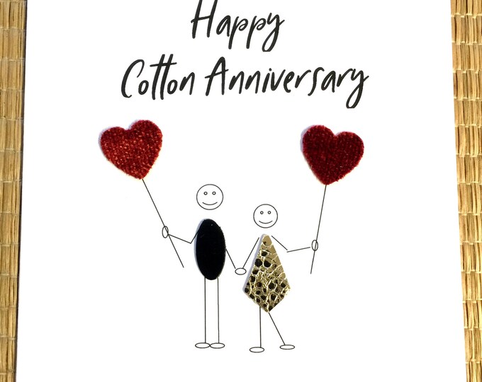 Cotton Wedding Anniversary Card 2nd Anniversary Little People Him Her Couple