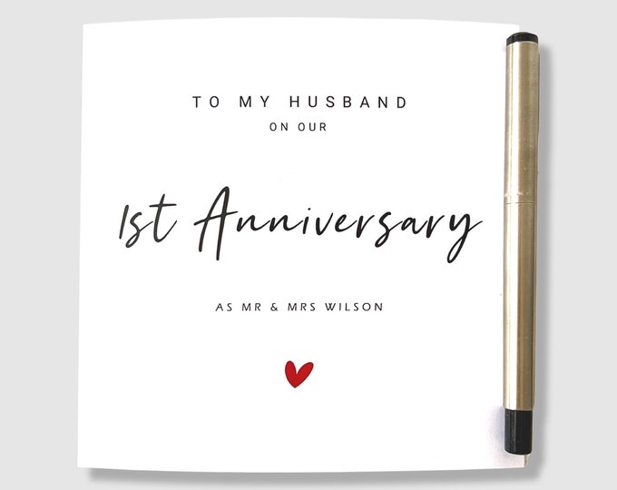 1st Wedding Anniversary Card Personalised Paper Anniversary Him Her Husband Wife