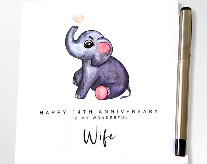 14th Anniversary Card Ivory Wedding Anniversary Card Wife Husband Him Her