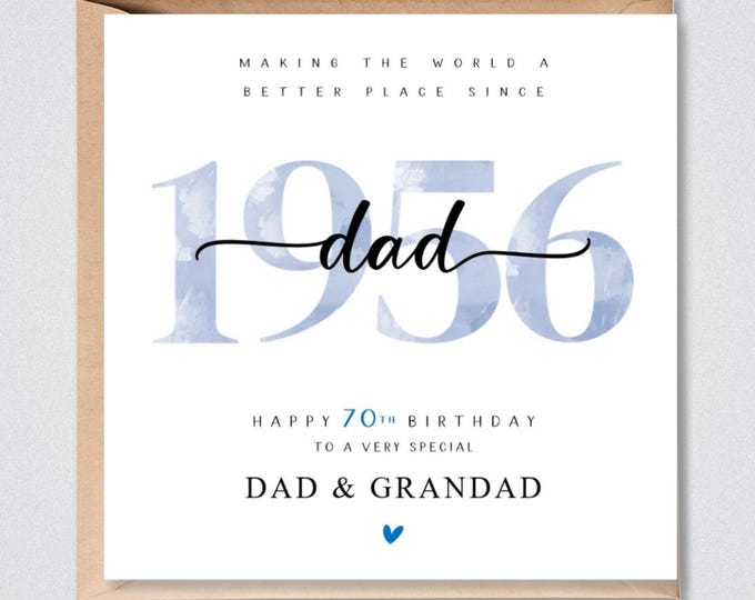 70th Birthday Card, Personalised 1956, Dad Grandad Brother Uncle Godfather