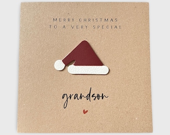 Christmas Card Grandson, Leather Santa Hat