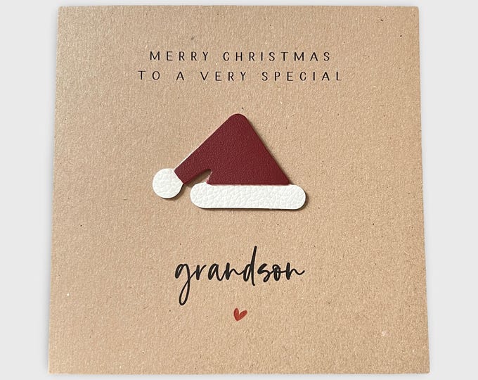 Christmas Card Grandson, Leather Santa Hat