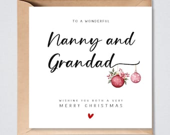 Nanny and Grandad Christmas Card Red Baubles Xmas Card for Grandparents