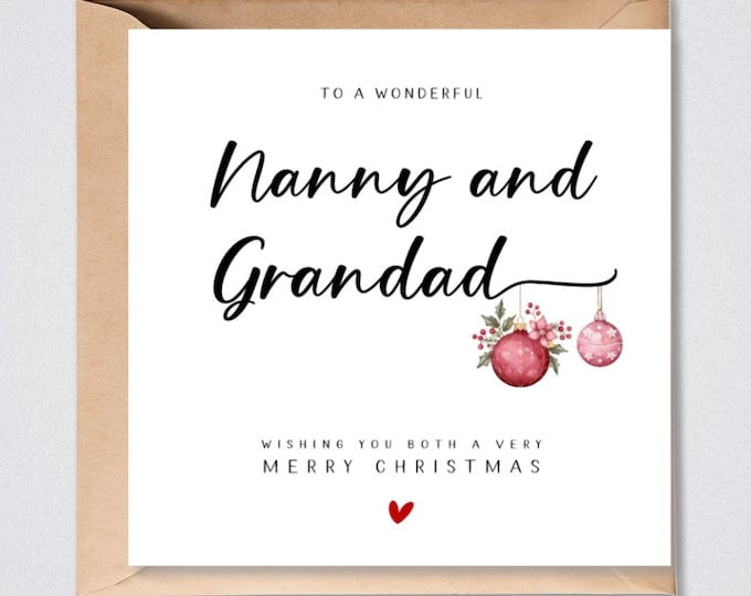 Nanny and Grandad Christmas Card Red Baubles Xmas Card for Grandparents