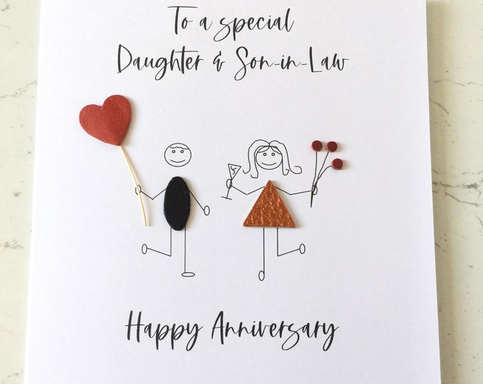 Wedding Anniversary Card Daughter Son In-Law Leather Anniversary Card Stick Man Couple