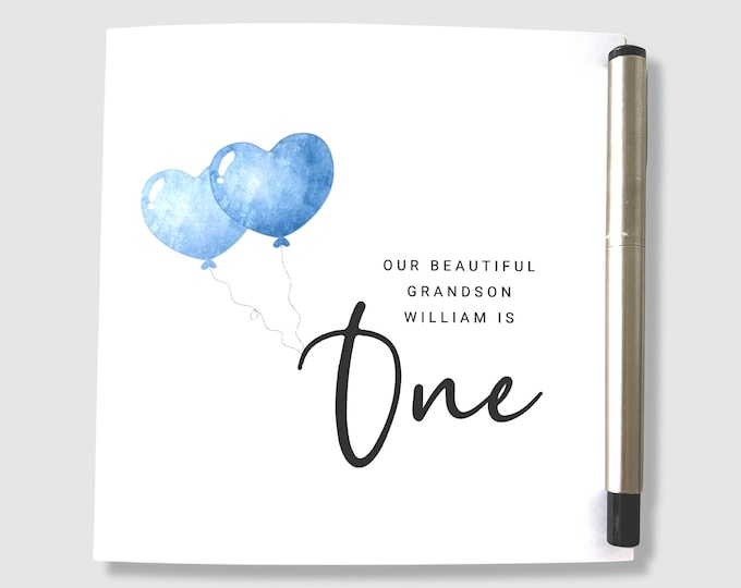 1st Birthday Card Grandson is One Personalised