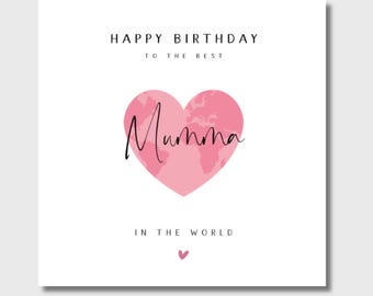 Mumma Birthday Card Best Mum in the World Pink Map Mummy Mam Mammy Step Mum