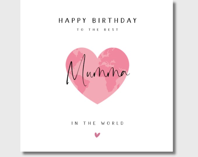 Mumma Birthday Card Best Mum in the World Pink Map Mummy Mam Mammy Step Mum