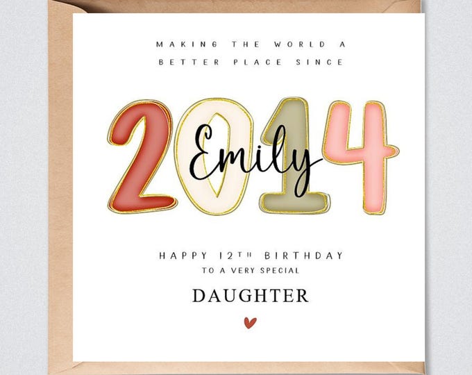 Personalised 12th Birthday Card, 2014 Daughter, Granddaughter, Sister, Niece, Goddaughter
