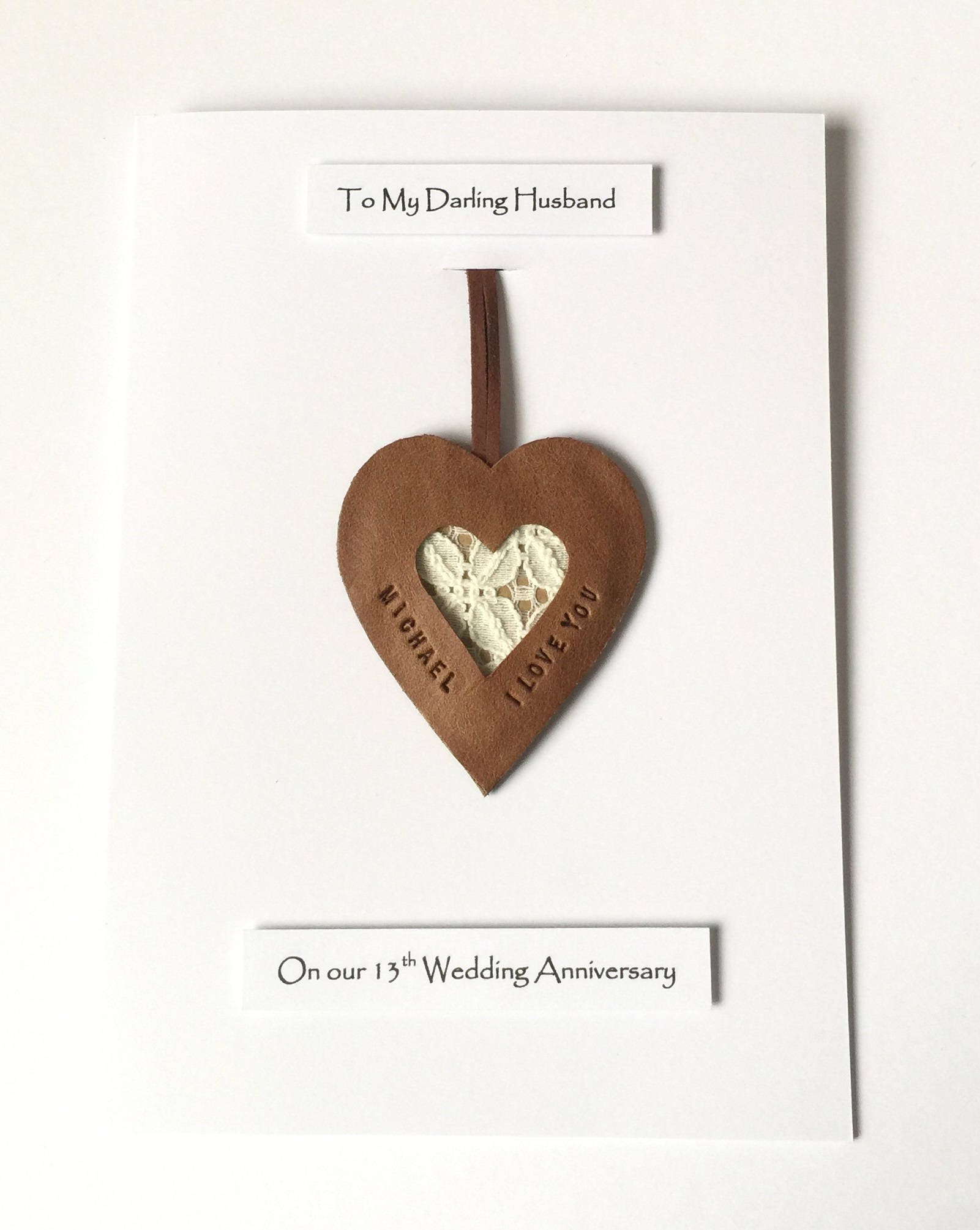 13th Wedding  Anniversary  Card Personalised Leather Gift  