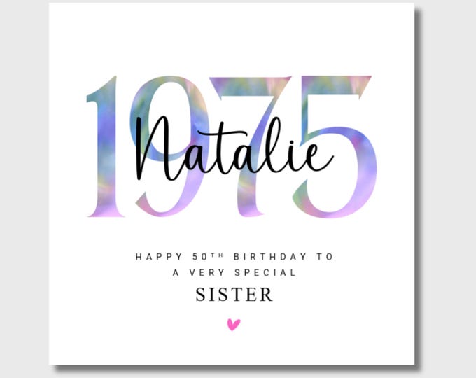 Personalised 50th Birthday Card Sister, Daughter, Grandmother 1975