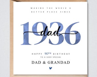 90th Birthday Card Personalised, Dad Grandad Uncle Husband