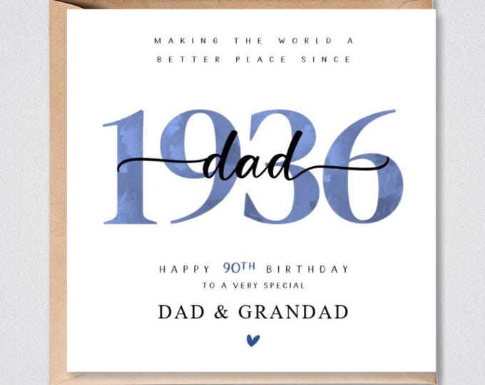 90th Birthday Card Personalised, Dad Grandad Uncle Husband
