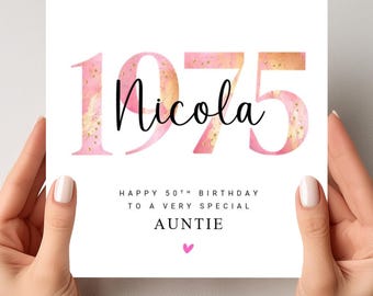 Personalised 50th Birthday Card Sister, Daughter, Auntie 1975