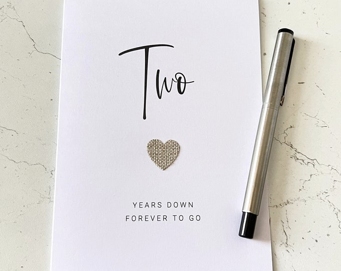 Two Years Down 2nd Wedding Anniversary Card Cotton Anniversary Husband Wife Him Her Couple