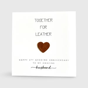 Carte pour 3e anniversaire de mariage en cuir pour lui, son mari, sa femme