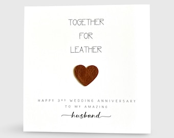 3rd Wedding Anniversary Card Together for Leather Anniversary Him Her Husband Wife