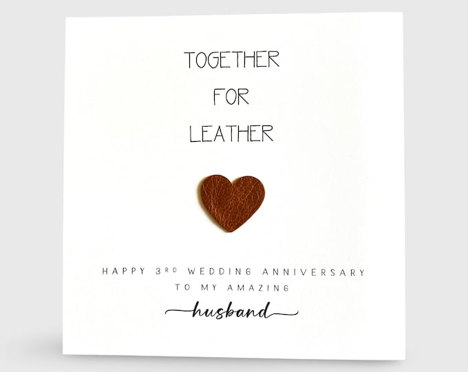 3rd Wedding Anniversary Card Together for Leather Anniversary Him Her Husband Wife