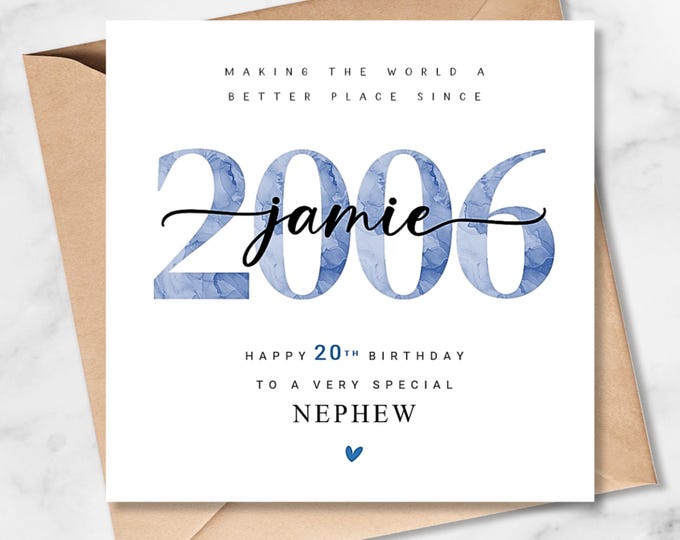 20th Birthday Card Son, Personalised 2006, Grandson Brother Nephew Him