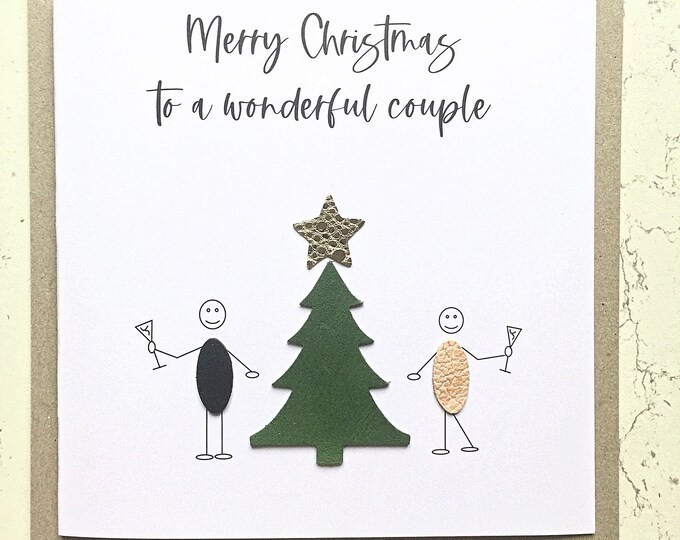 Christmas Card Wonderful Couple Leather Faux Cork Stick People