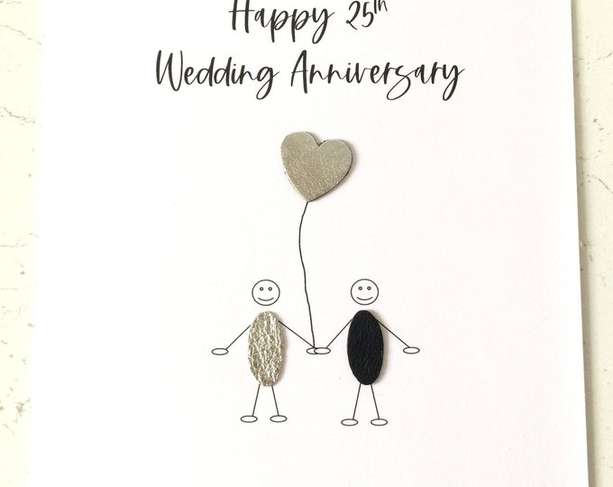 25th Wedding Anniversary Card Silver Anniversary Little People Him Her Couple