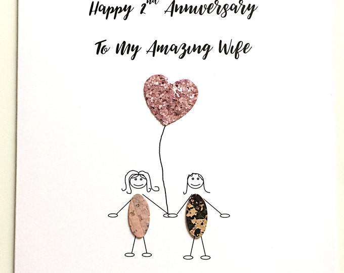 2nd Wedding Anniversary Card Cotton Anniversary Card LGBT Lesbian Her Wife