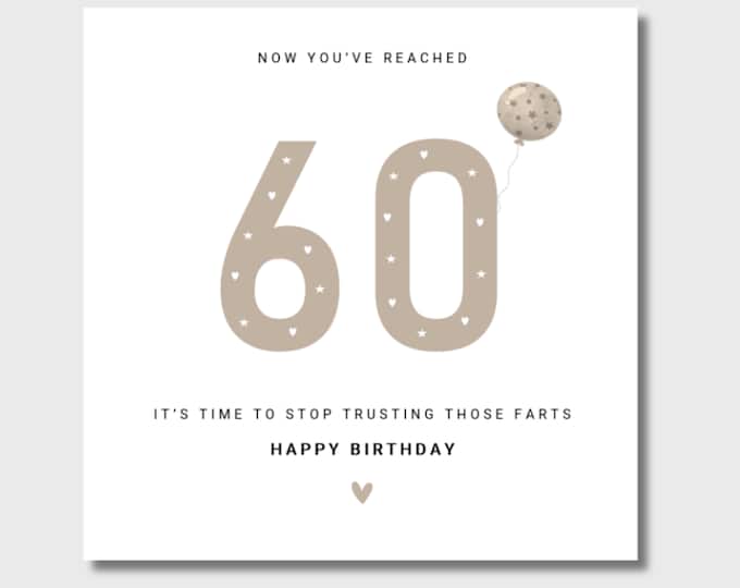 60th Birthday Card for Him or Her Funny Card