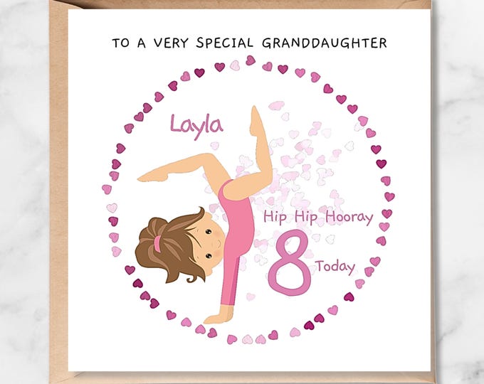 Personalised 8th Birthday Card for Her, Gymnast Any Age