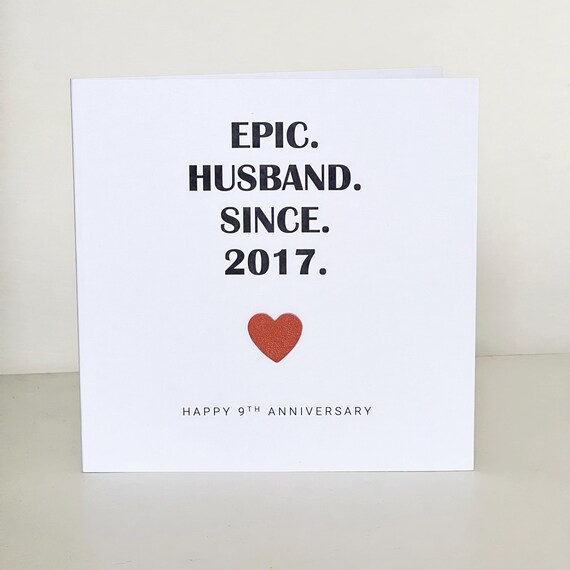 9th Wedding Anniversary Card Leather Copper Heart - Etsy