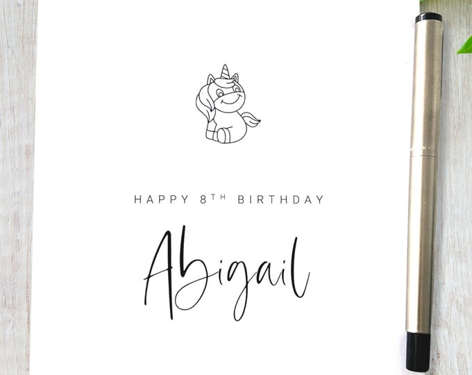 Personalised 8th Birthday Card Unicorn Girl Daughter Niece Friend Granddaughter