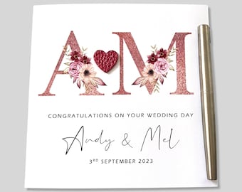 Personalised Wedding Card, Pink Leather Heart