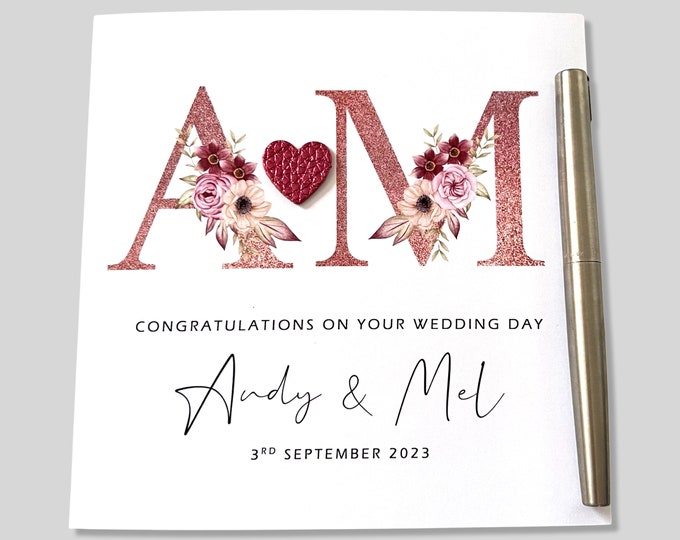 Personalised Wedding Card, Pink Leather Heart