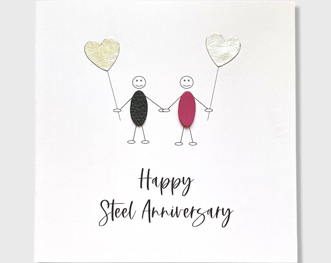 11th Wedding Anniversary Card Steel Anniversary Little People