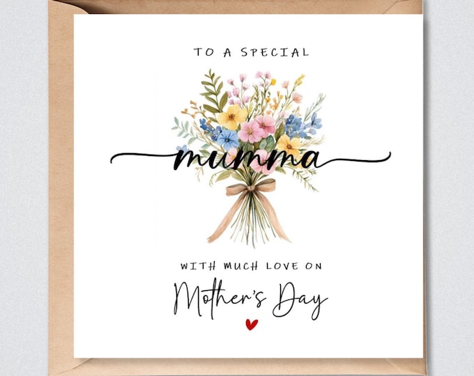 Mother's Day Card, Mum Mumma Mummy Mom, Floral  Bouquet