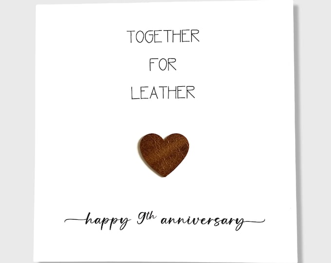 9th Wedding Anniversary Card Together for Leather Anniversary Him Her Husband Wife Couple