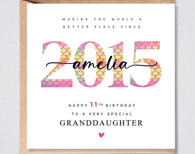 Personalised 11th Birthday Card, Granddaughter, Daughter, Sister, Niece, Her