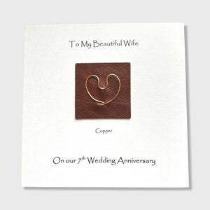 Carte pour 7e anniversaire de mariage Carte d'anniversaire en cuivre pour femme, mari, lui, fait main, Royaume-Uni