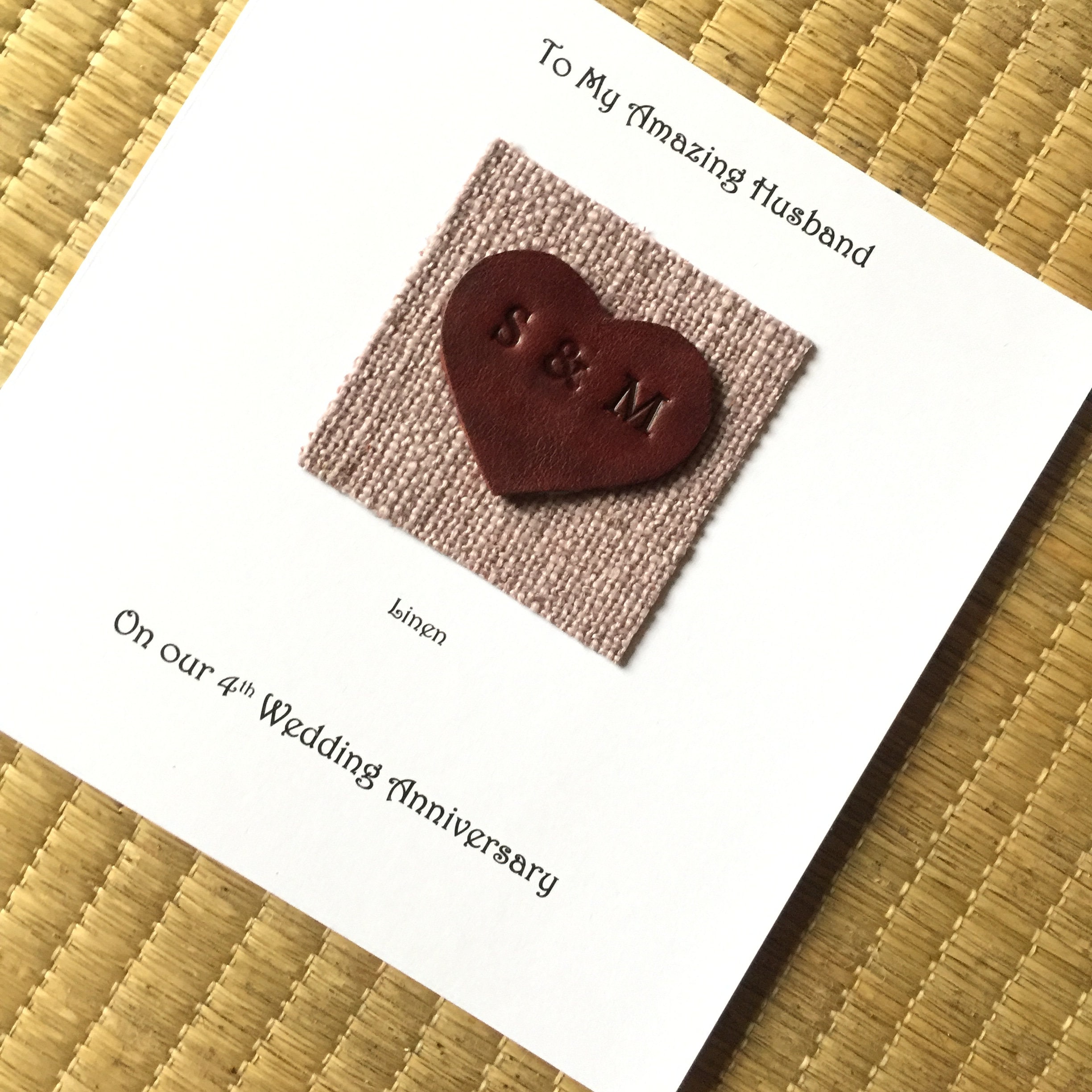 4th wedding anniversary card personalised linen