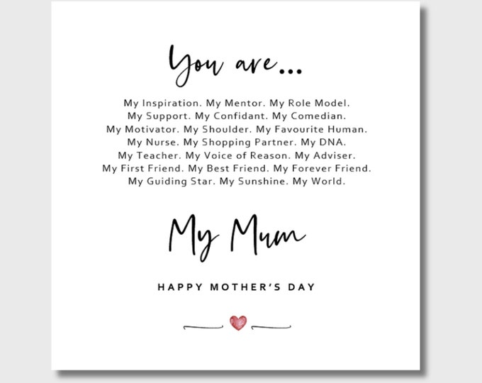 Mother's Day Card You Are My Mum Mummy Mumma Mammy Mam