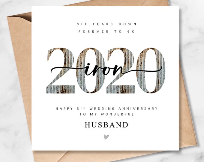 6th Wedding Anniversary Card, Iron 2020, Him, Her