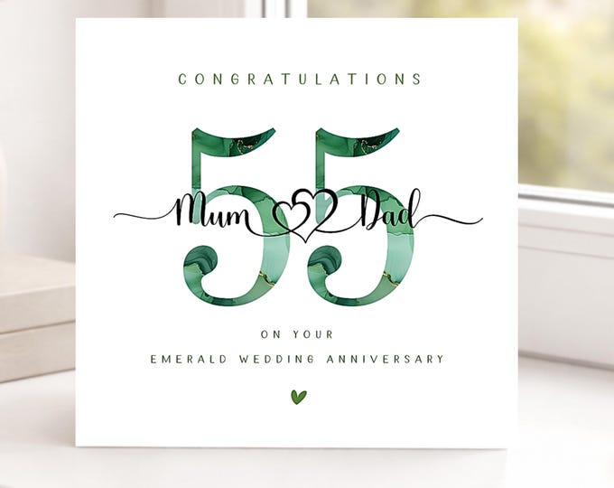 55th Wedding Anniversary Card, Emerald, Mum & Dad