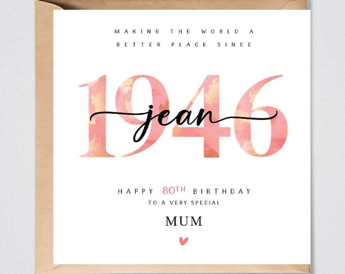Personalised 80th Birthday Card, 1946 Mum Grandma Auntie Sister Her