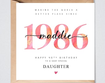 40th Birthday Card Personalised 1986 Daughter Wife Sister Granddaughter Her