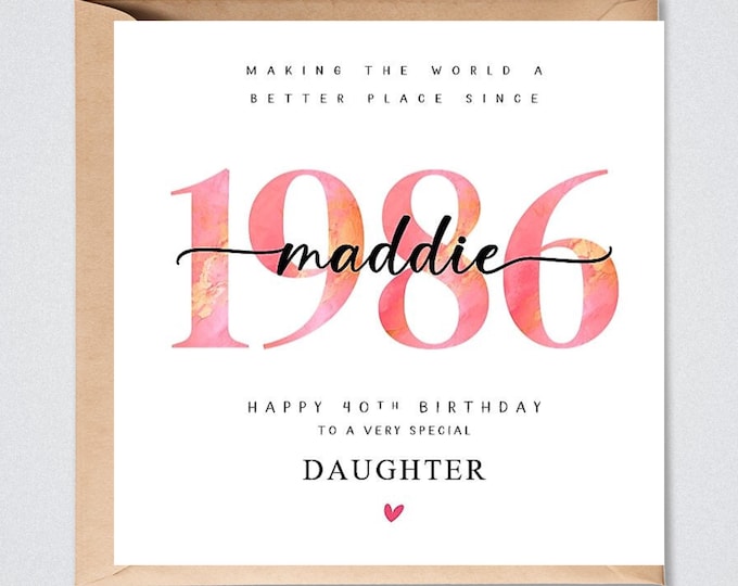 40th Birthday Card Personalised 1986 Daughter Wife Sister Granddaughter Her