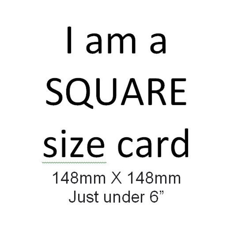 May include: I am a SQUARE size card 148mm x 148mm Just under 6"