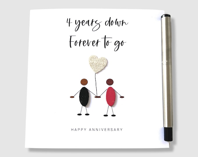 Ethnic 4th Wedding Anniversary Card Linen Anniversary 4 Years Down Little People Him Her