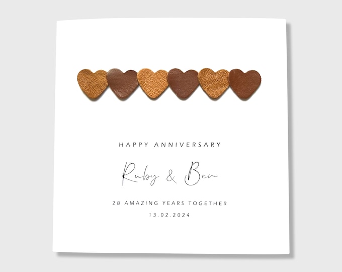 Personalised Anniversary Card All Milestones Wedding Anniversary Leather Hearts