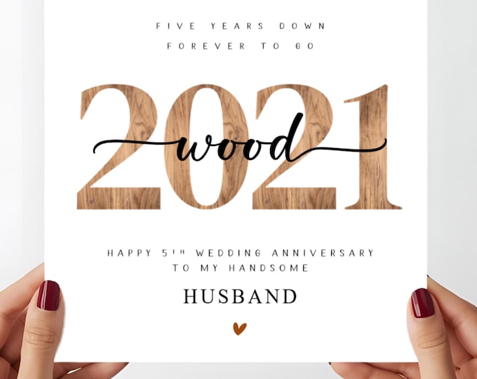 5th Wedding Anniversary Card, 2021 Wood, Him Her