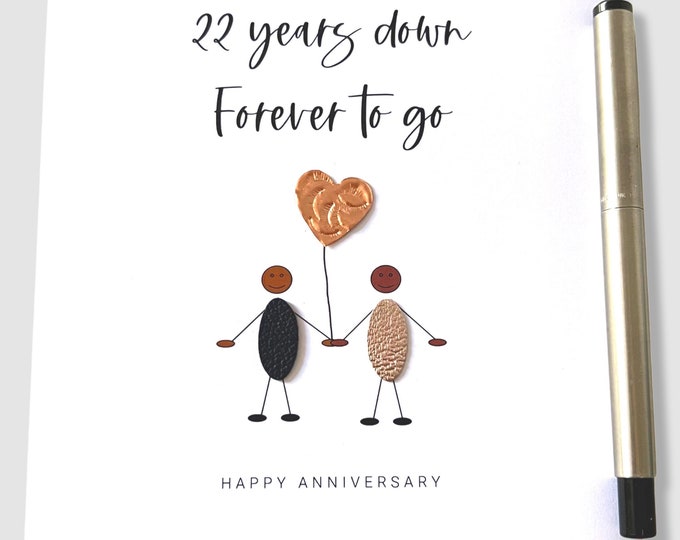 22nd Wedding Anniversary Card 22 Years Down Copper Anniversary Ethnic Him Her Husband Wife