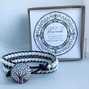 SILENT STRENGTH - Leather white lava rock - stone wrap bracelet | Tree Button | lava bracelet | essential oil diffuser bracelet | woven